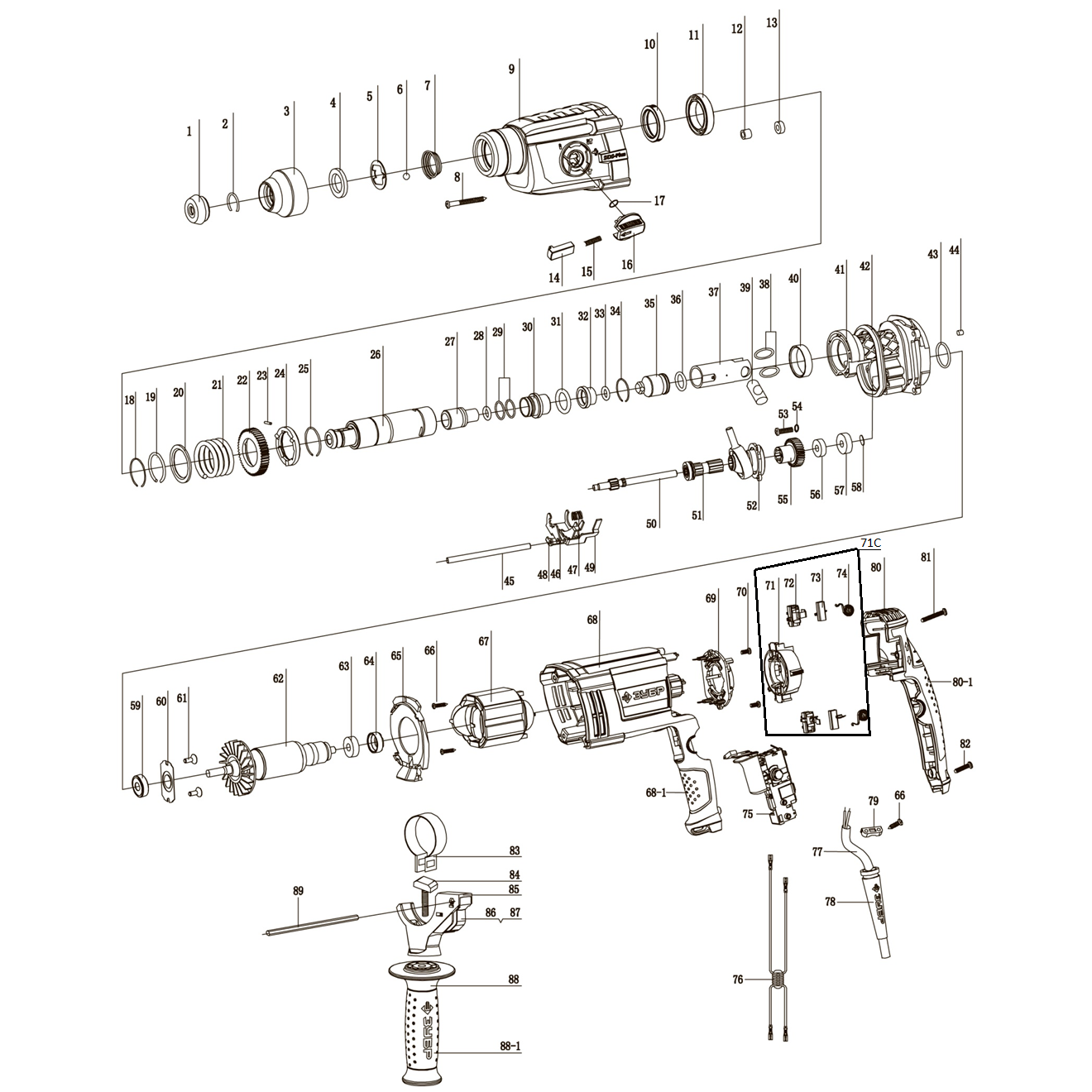 Перфоратор SDS-plus с металлическим редуктором ЗП-30-900 К